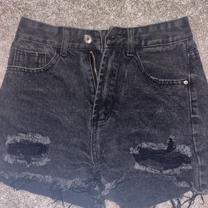 SHEIN Black Ripped Jean Shorts